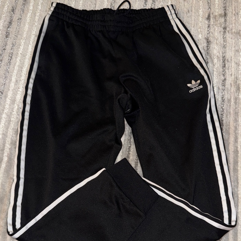 Adidas Black Track Pants with White Stripes